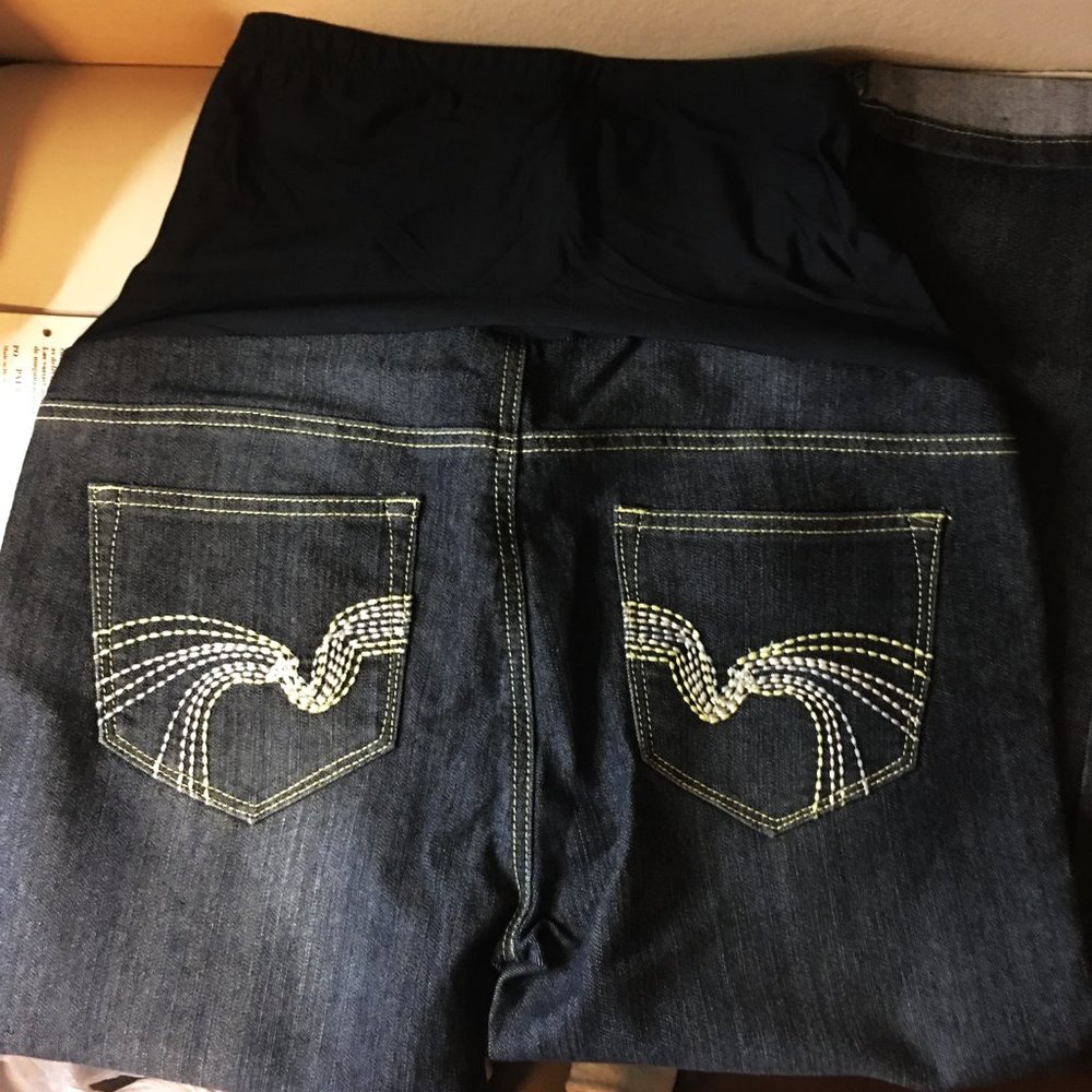 OH! MAMMA Blue Cuffed Capri Jeans with Full Panel 👶 NEW WITH TAG! - Picture 5 of 14